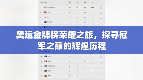奥运金牌榜荣耀之旅，探寻冠军之巅的辉煌历程