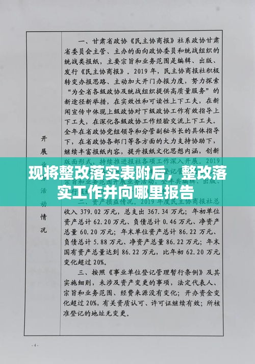 现将整改落实表附后，整改落实工作并向哪里报告 
