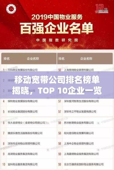 移动宽带公司排名榜单揭晓，TOP 10企业一览无余！
