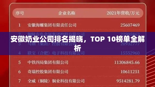 安徽奶业公司排名揭晓，TOP 10榜单全解析