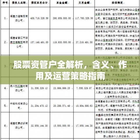 股票资管户全解析，含义、作用及运营策略指南