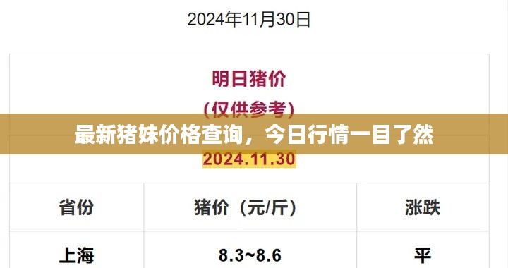 最新猪妹价格查询，今日行情一目了然